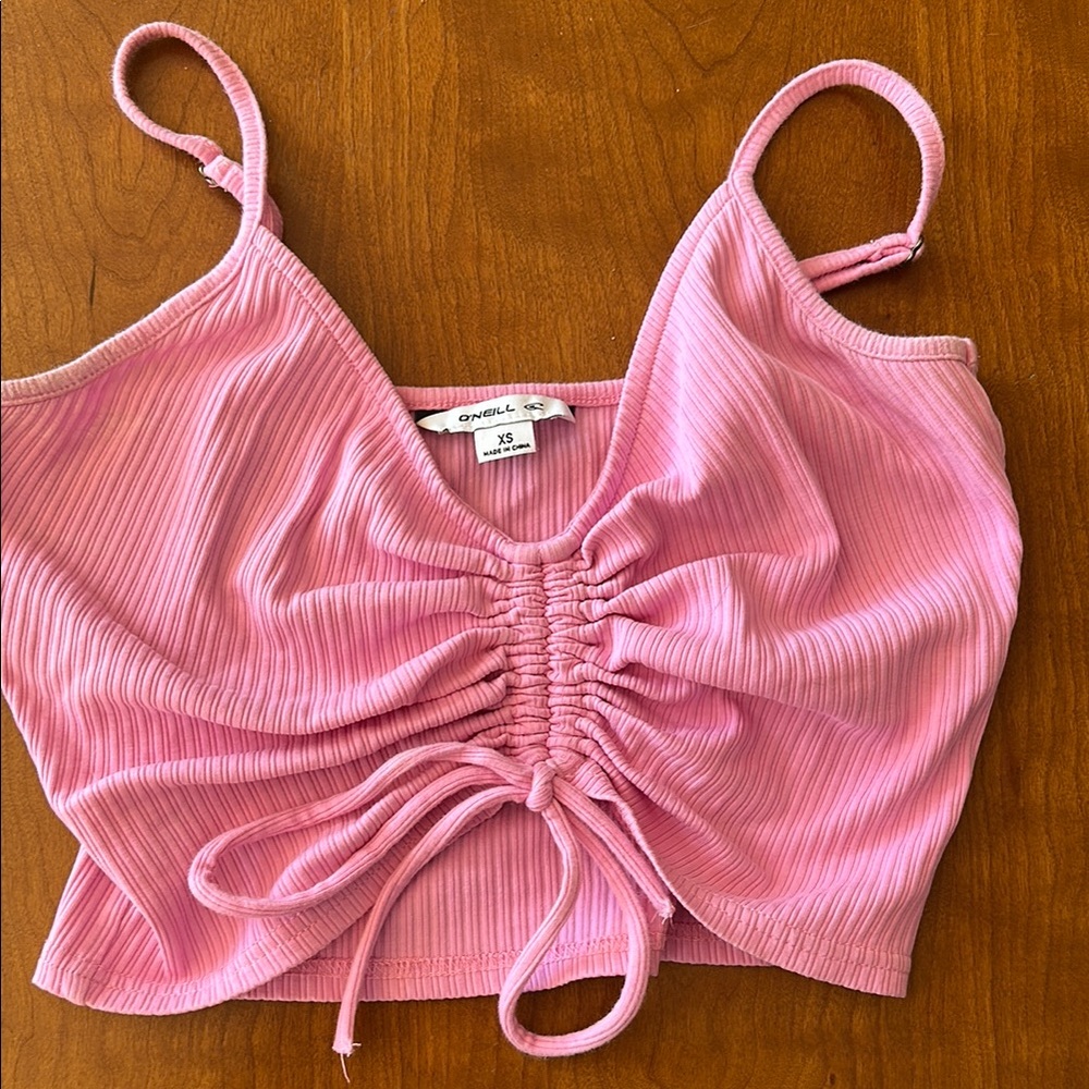 O'Neill Pink Ruched Ribbed Tank Top